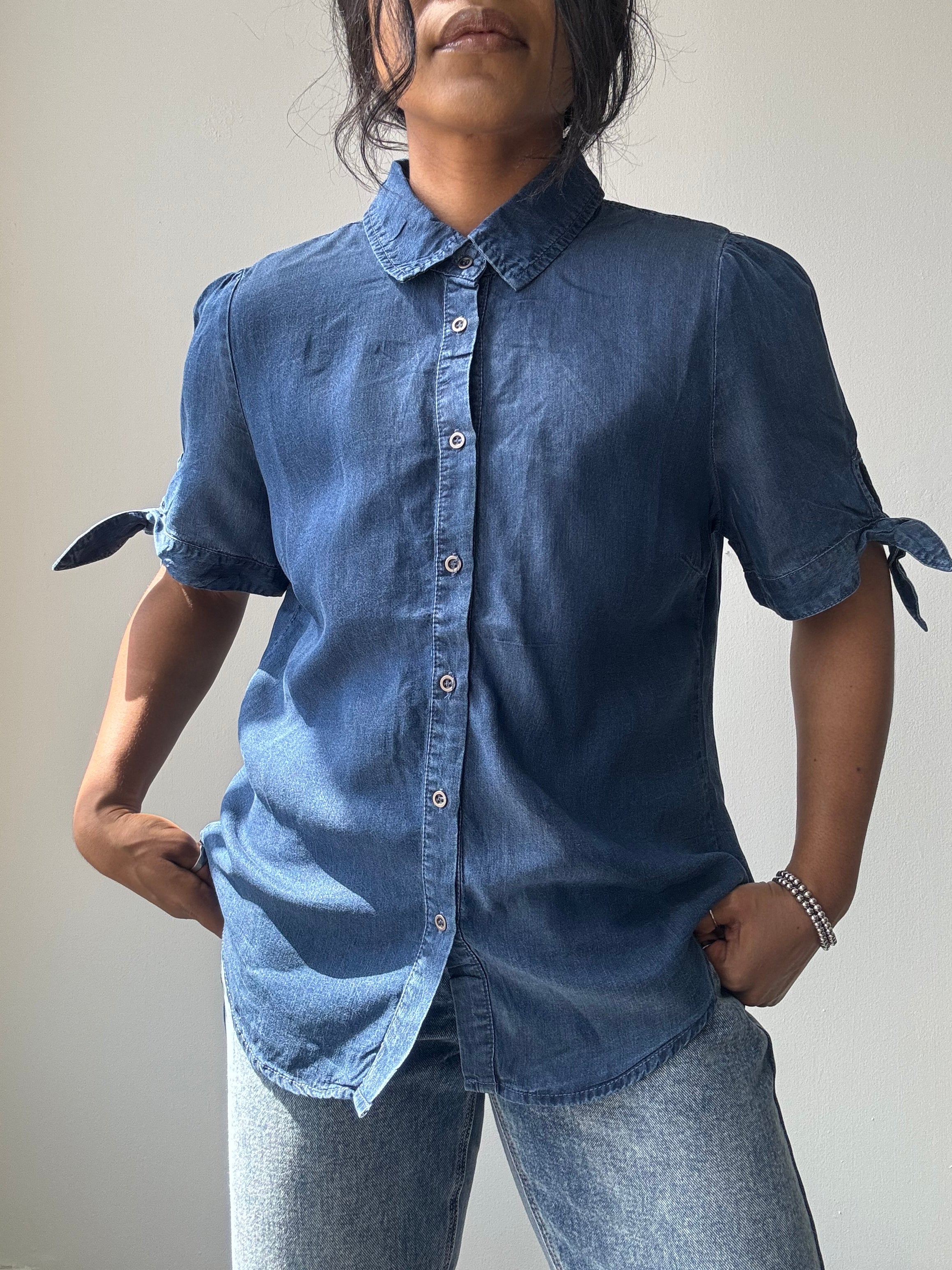 Denim shirt tied hotsell