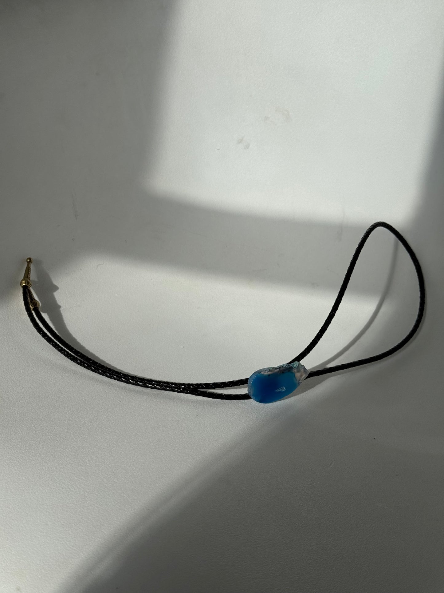 McCale Handmade Agate Genuine Leather Bolo Tie In Deep Blue