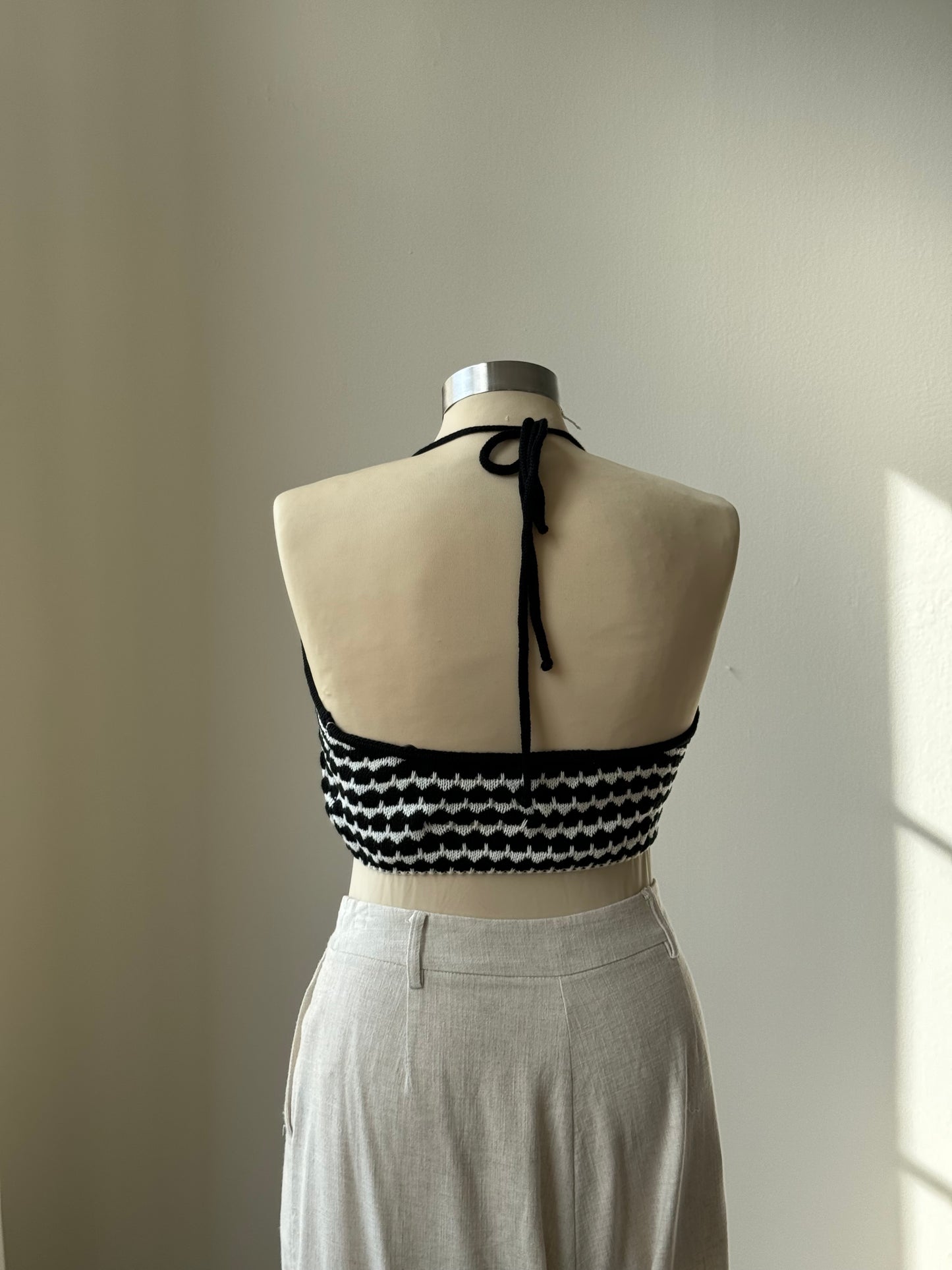 Vernon Crochet Knit Hater Crop Top In Black & White