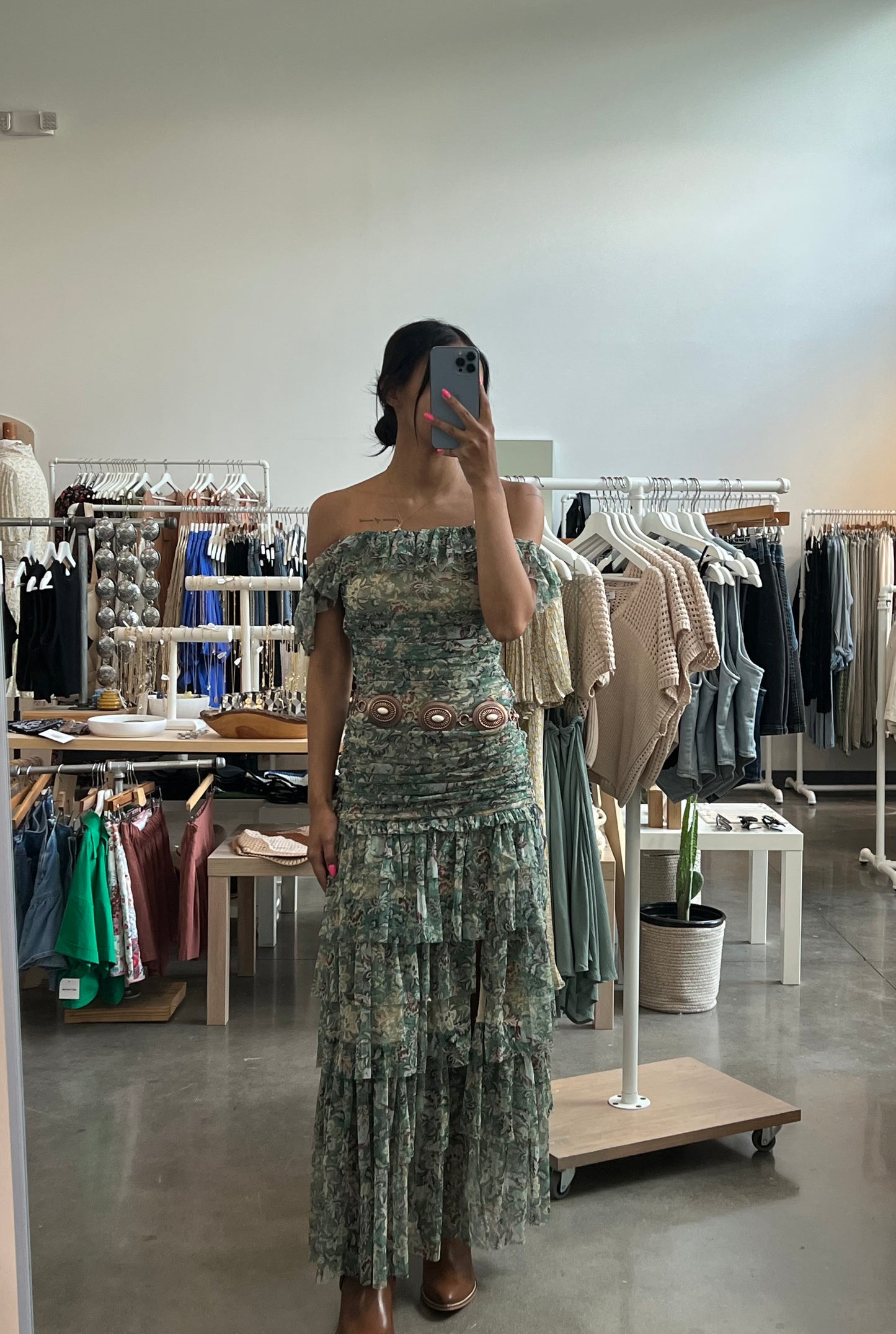 Amie Tiered Layered Maxi Dress In Tropic Green