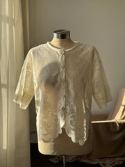 Judy Handcrafted Vintage Lace Button Down Top In Cream