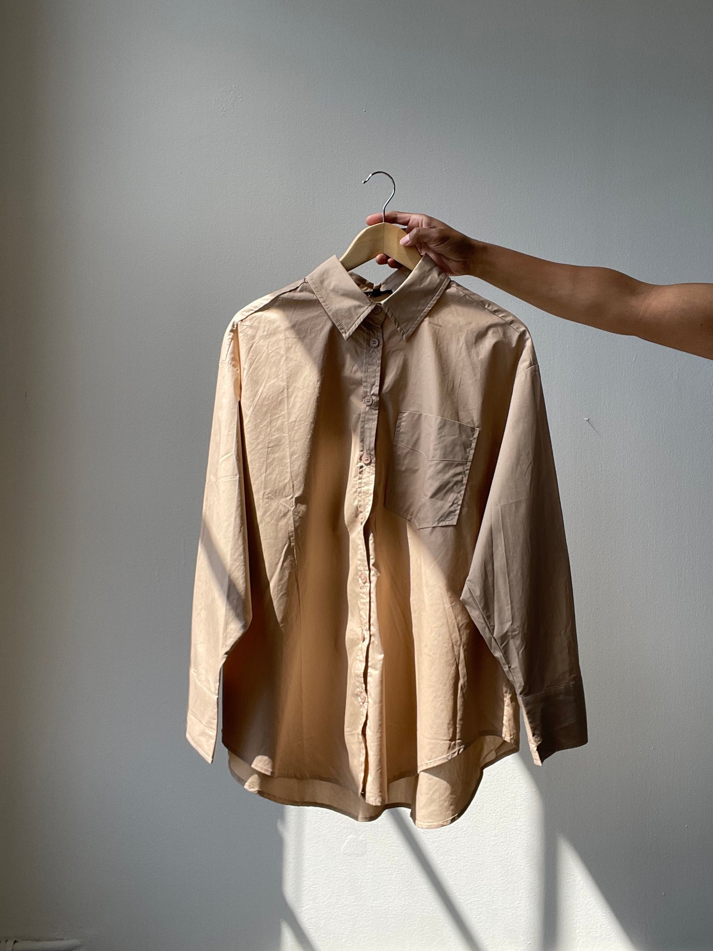 Chase Cotton Oversized Button Down In Sand