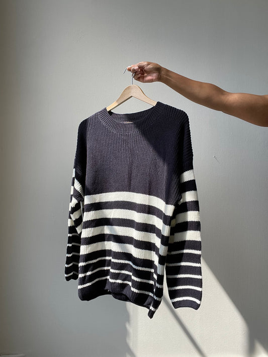 Rowlett Cotton Oversized Striped Sweater In Navy