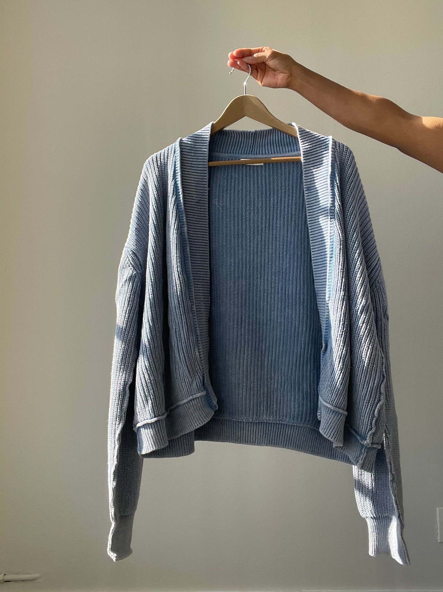 Daniel￼ Cotton Classic Crop Knit Open Front Sweater In Acid ￼Denim