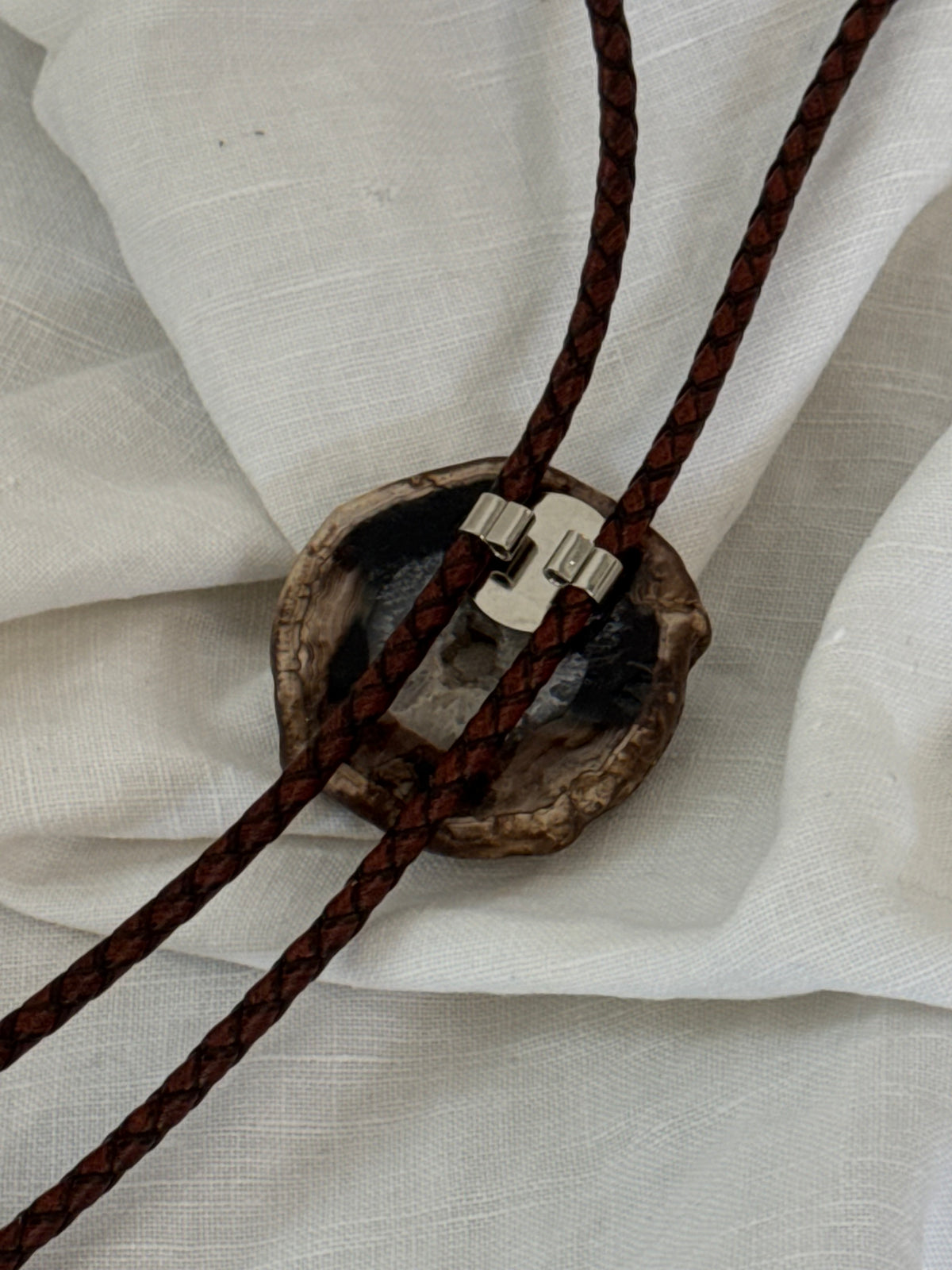 Handcrafted Agate Bolo Tie In Black Hole