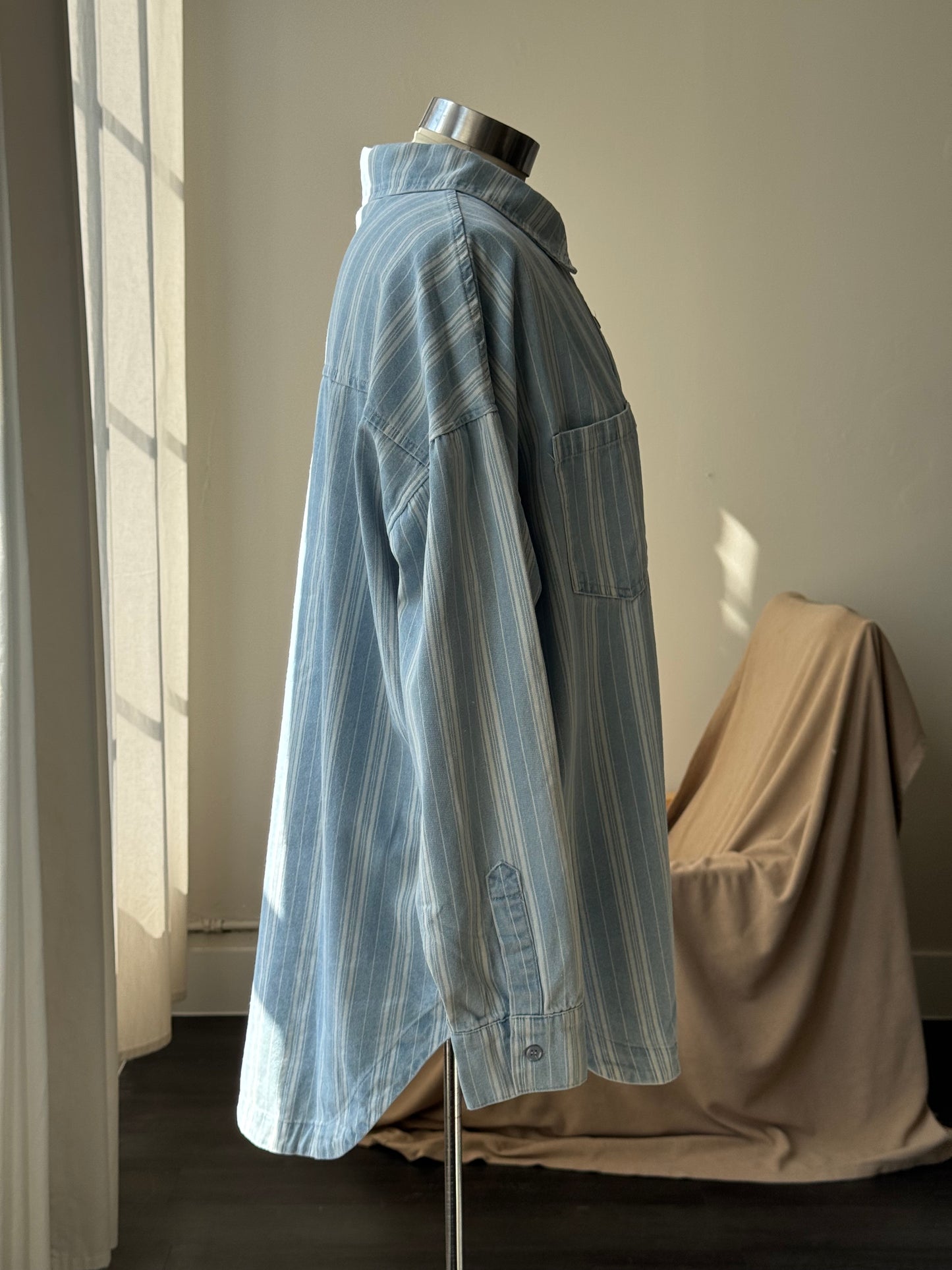 Jace Classic Striped Shacket In Vintage Denim