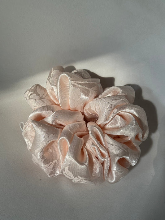 Audrey Handcrafted Vintage Embroidered Texas Sized Scrunchie In Blush