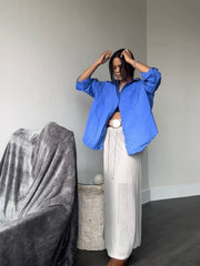 Chase Cotton Long Sleeve Button Down In Electric Blue