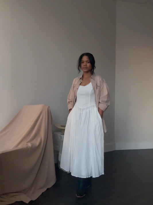 Victoria V Waist Cotton Maxi Dress In White￼