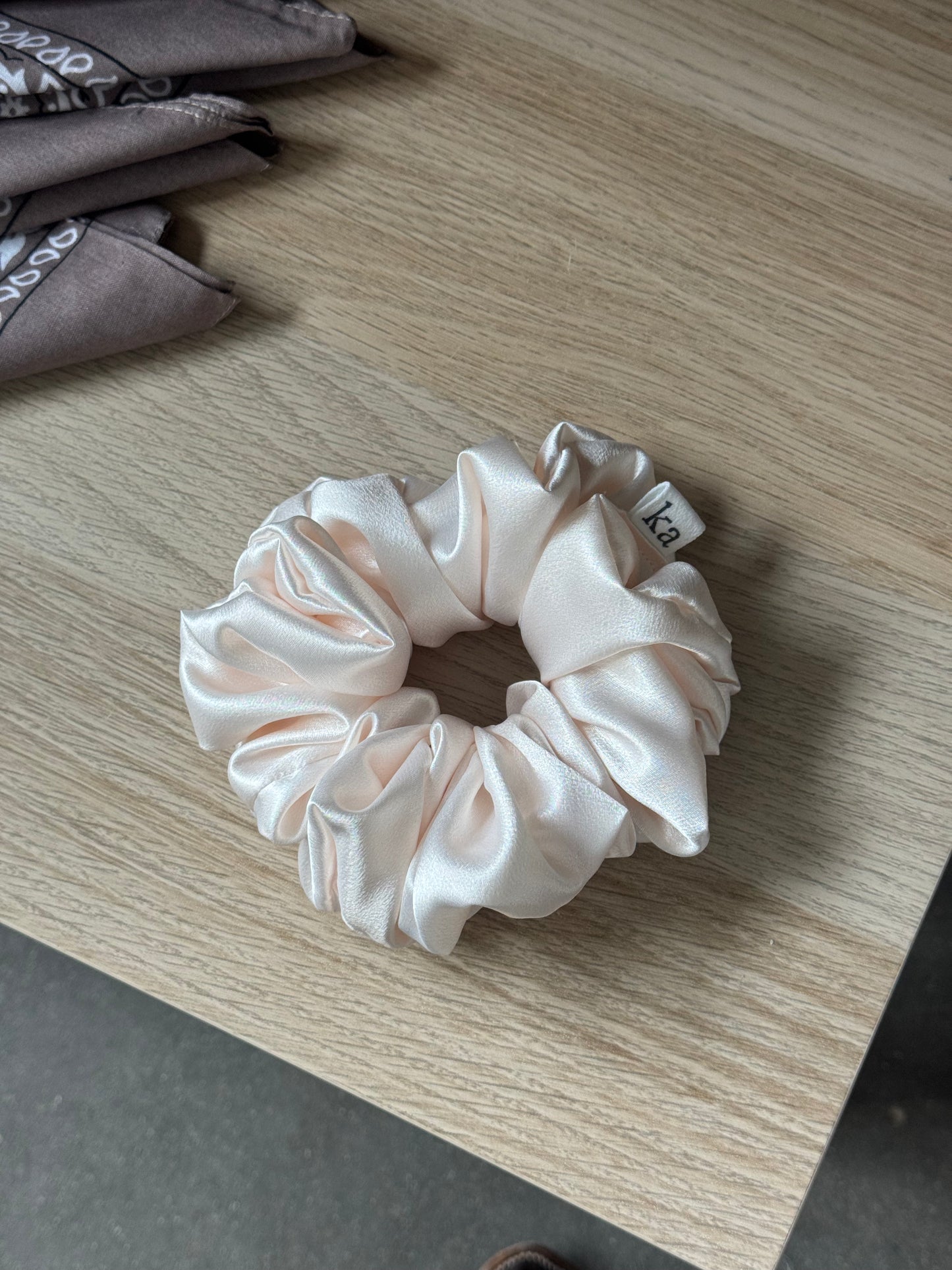 Gina Satin Handmade Texas Sized Scrunchie In Pearl