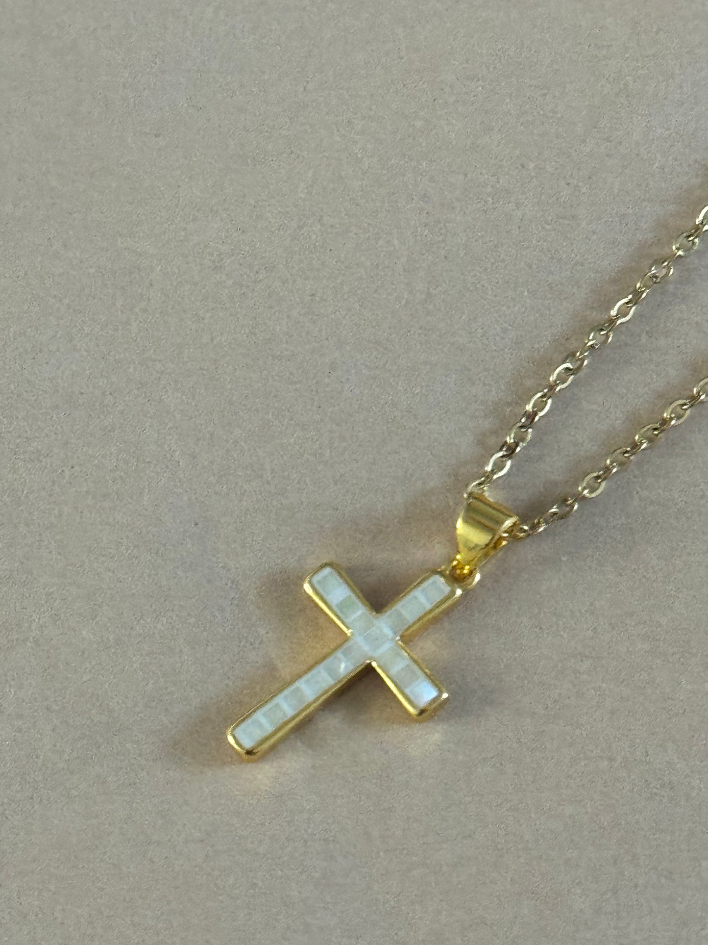 David Stained Glass Stainless Steel Cross Charm Necklace In Gold