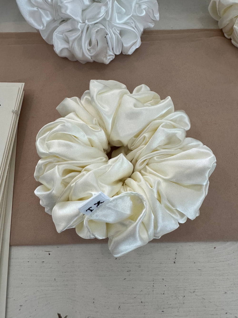 Paula Handcrafted Texas Sized Satin Scrunchie In Ivory￼