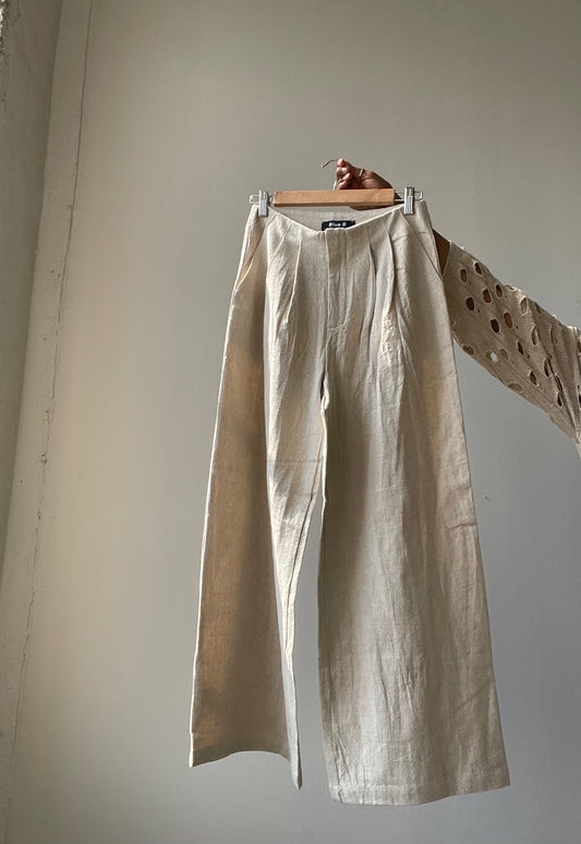 Evie Linen Wide Leg Pant In Natural