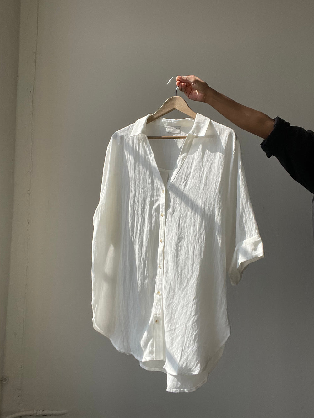 Kimberly Oversized Boyfriend 3/4 Sleeve Button Down Shirt In Ivory