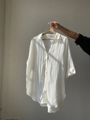 Kimberly Oversized Boyfriend 3/4 Sleeve Button Down Shirt In Ivory