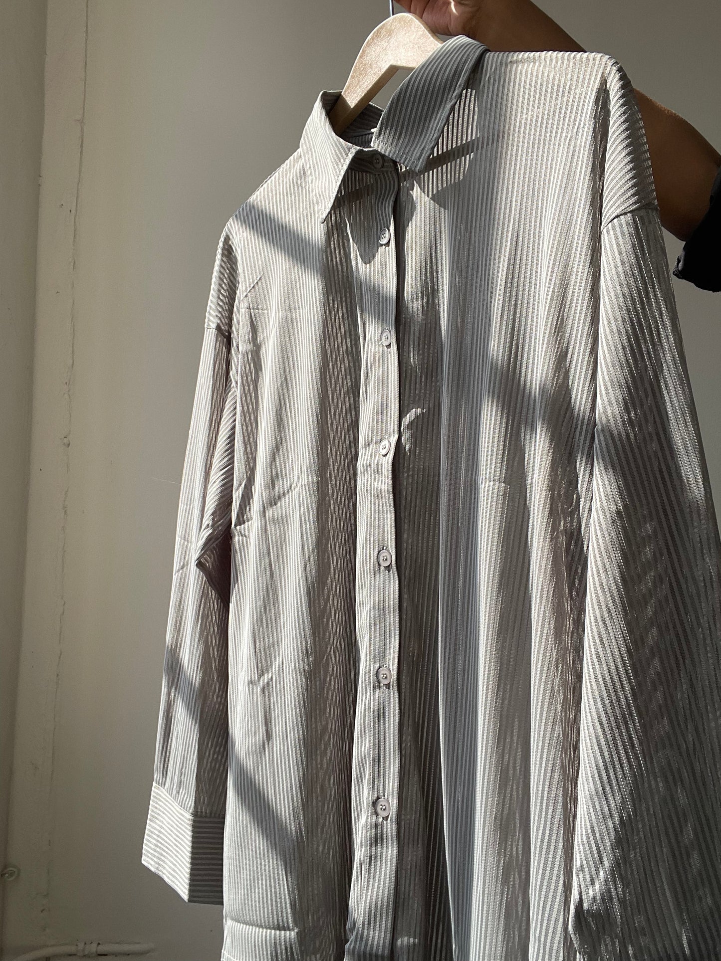 Presley Striped Sheer Button Down In Dust Sage