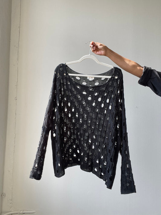 Trisha Oversized Crochet Top In Black