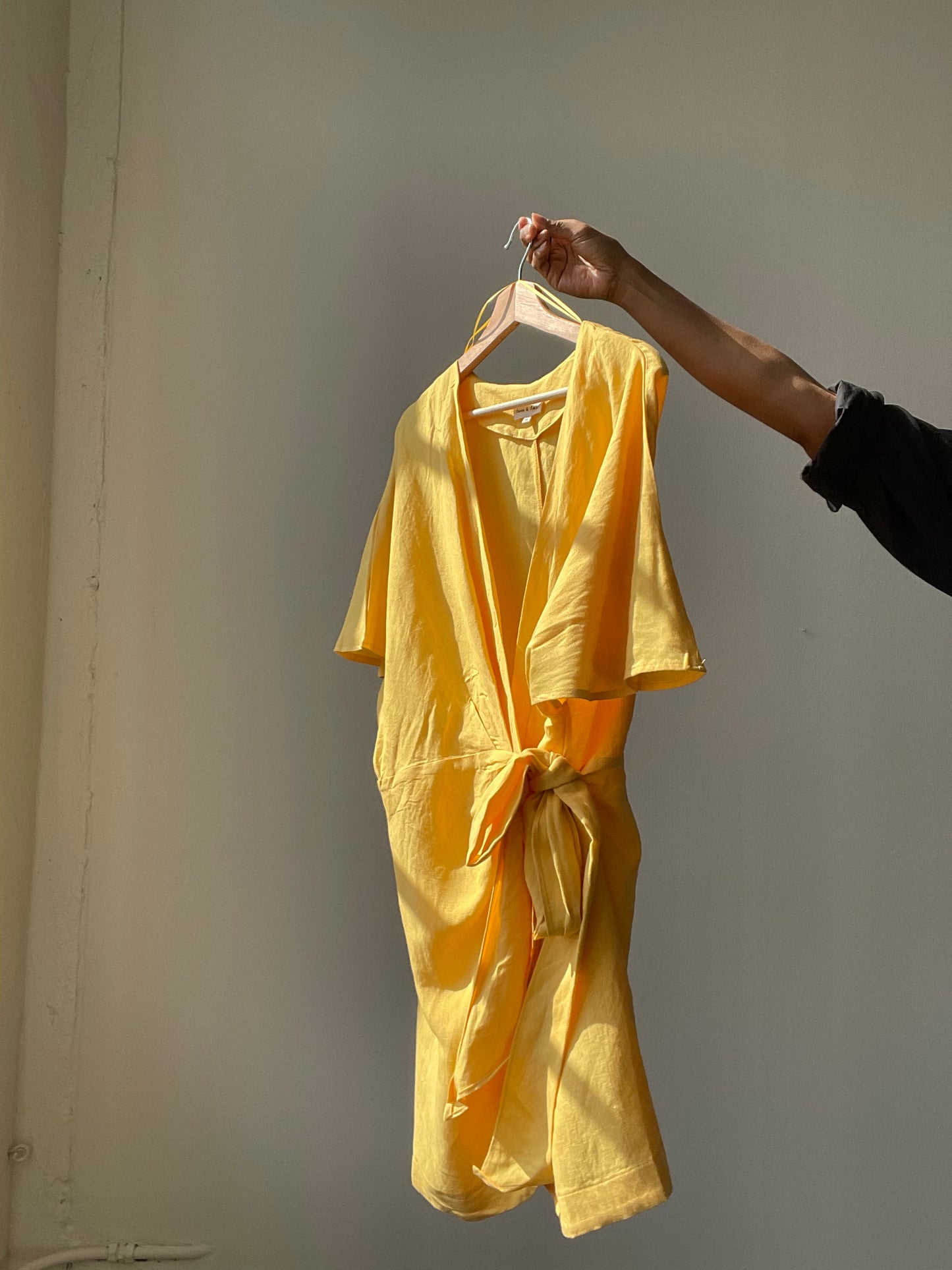 Lorie Linen & Cotton Kimono Wrap Dress In Lemon