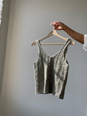Kindle Cotton Crochet Button Front Vest In Olive
