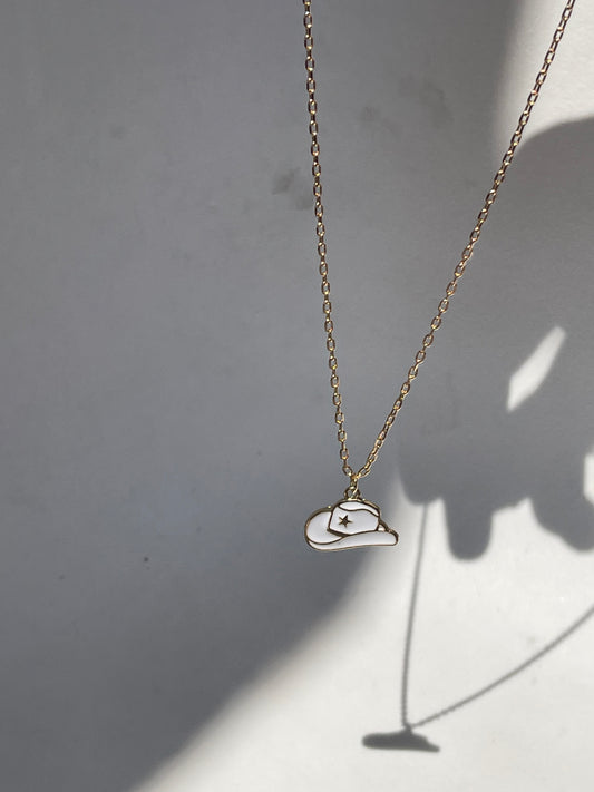 Cowboy Hat Charm Necklace In White