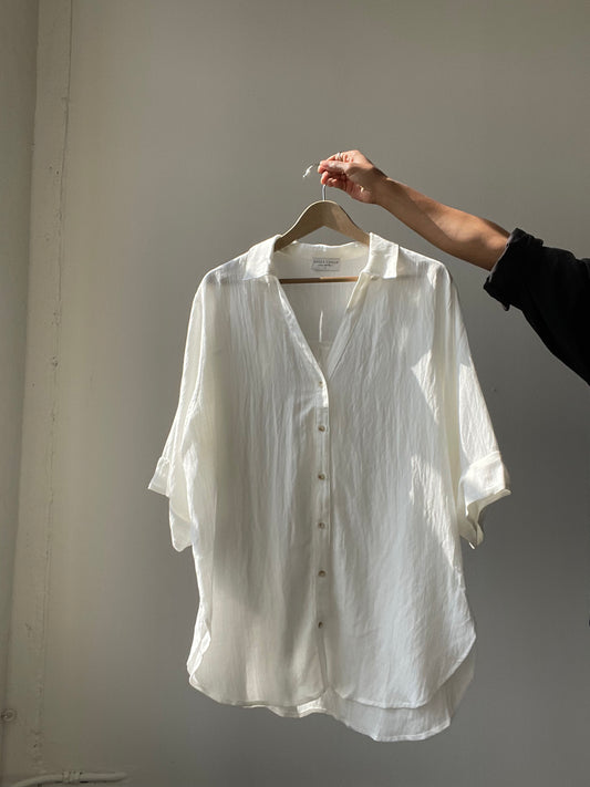 Kimberly Oversized Boyfriend 3/4 Sleeve Button Down Shirt In Ivory