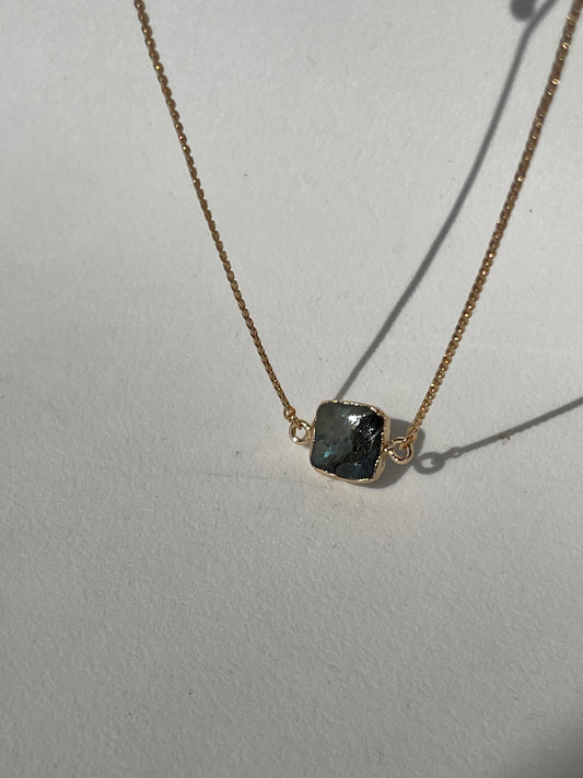 Lucille Semi Precious Gold Rim Stone Necklace In Smoke