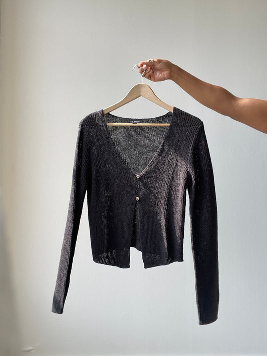 Tulsa Double Closure Open Front Crochet Cardigan In Black