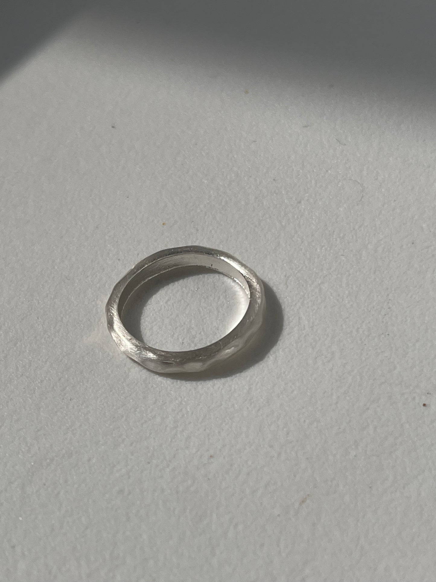 Humble Hammered Artisan Single Band Ring In Matte Silver