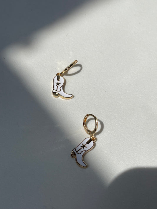Cowboy Boot Drop Earring In White