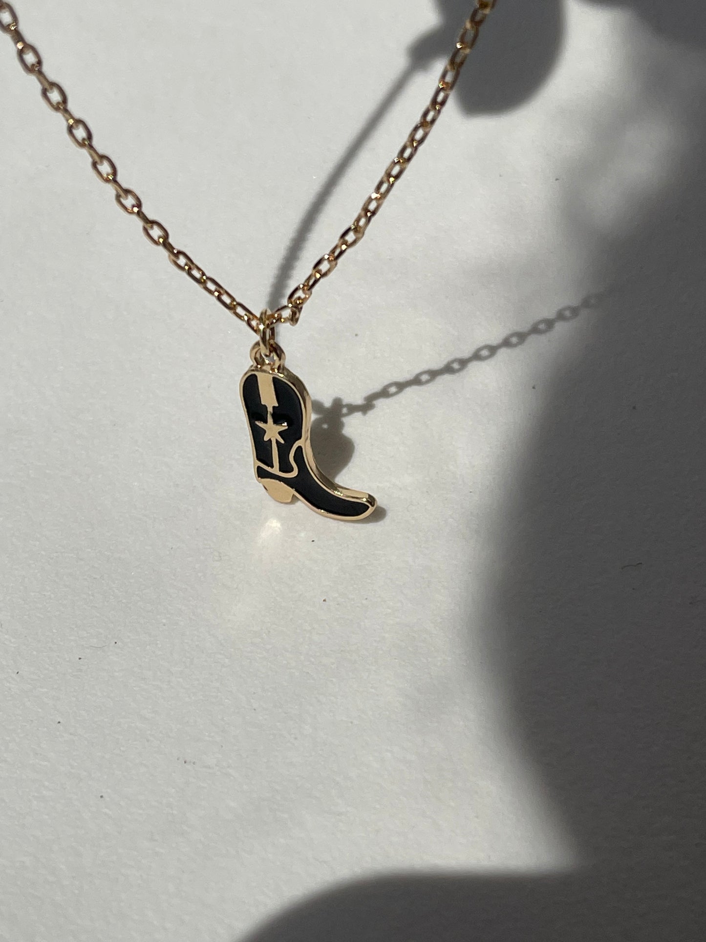 Cowboy Boot Charm Necklace In Black