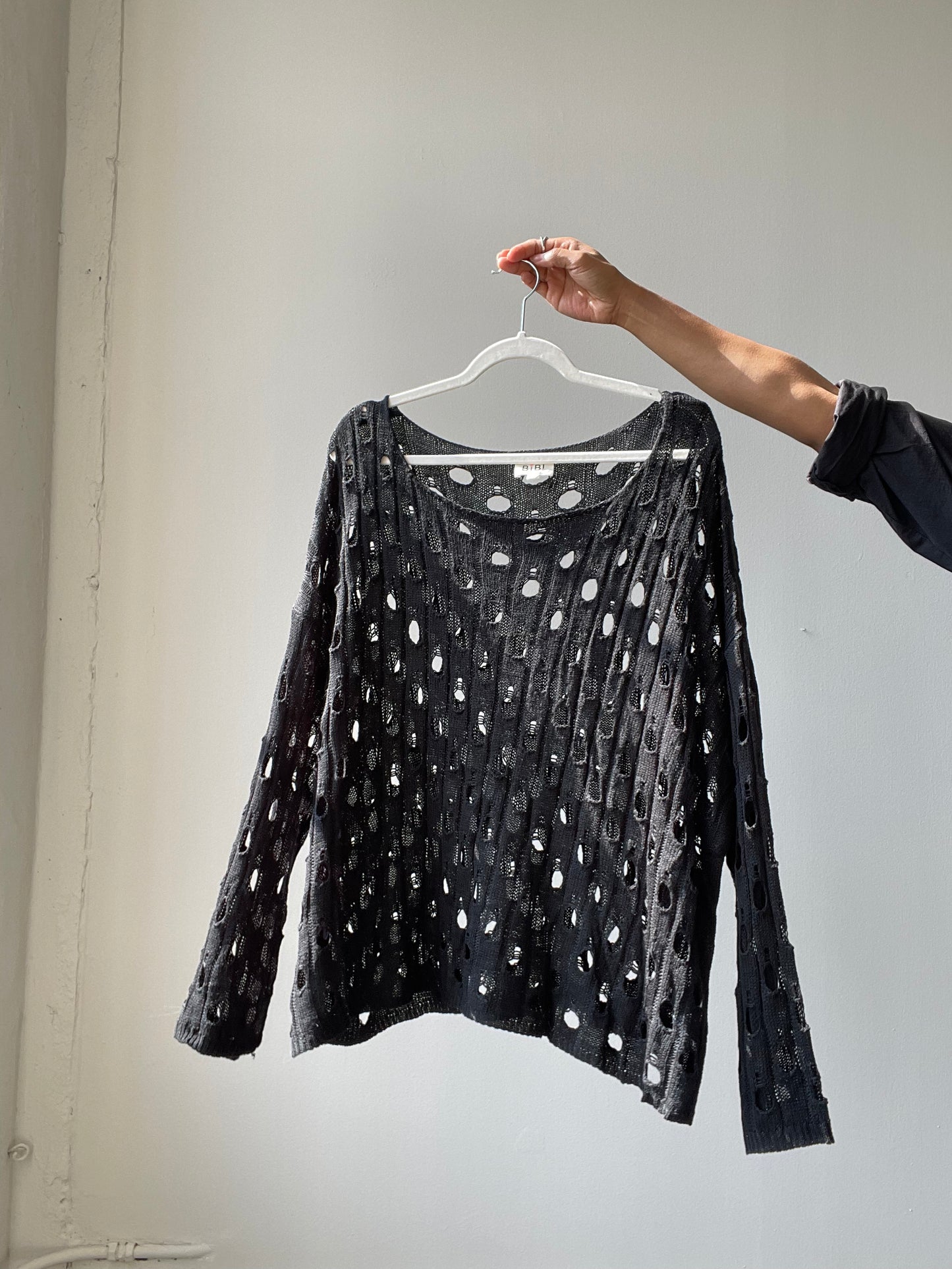 Black long sales sleeve crochet top