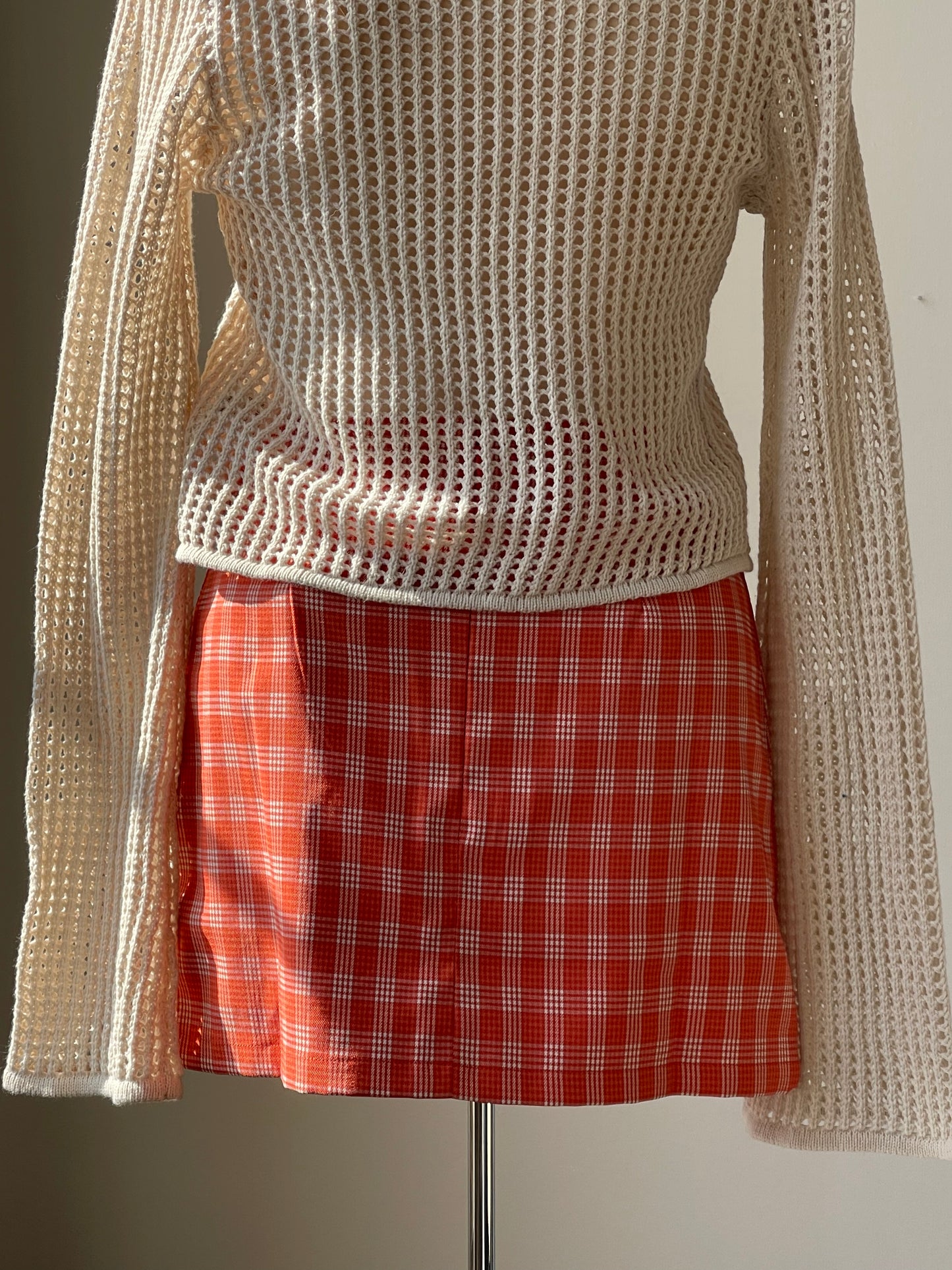 Walter Plaid Slit Front Mini Skirt In Tangerine
