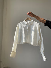 Charlotte Linen Long Sleeve Cropped Button Down Shirt In Ivory
