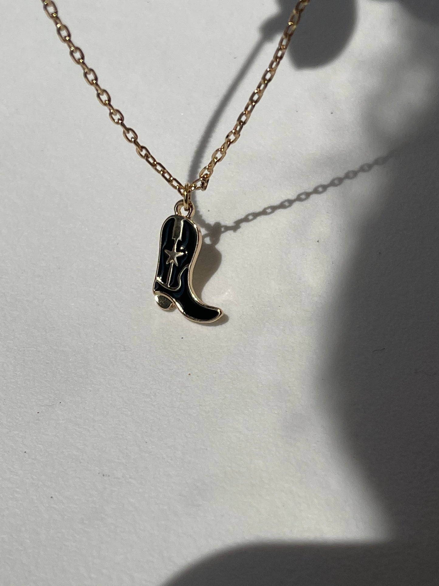 Cowboy Boot Charm Necklace In Black
