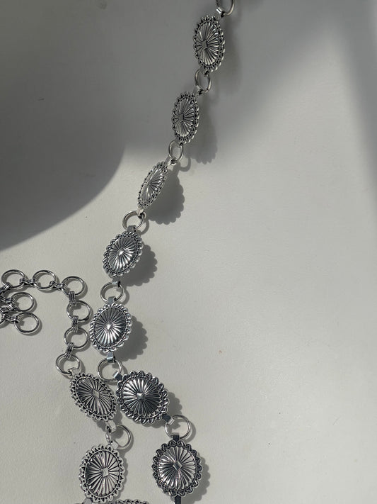 Carly Classic Concho Metal Chain Belt In Silver