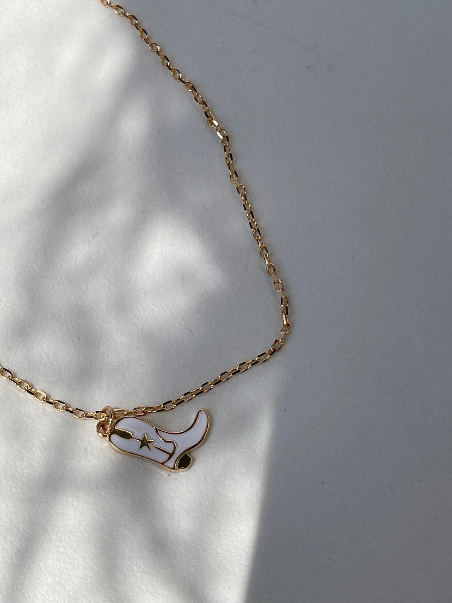 Cowgirl Boot Charm Necklace In White