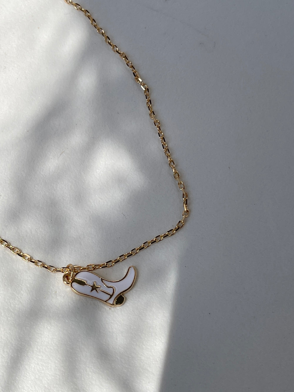 Cowboy Boot Charm Necklace In White