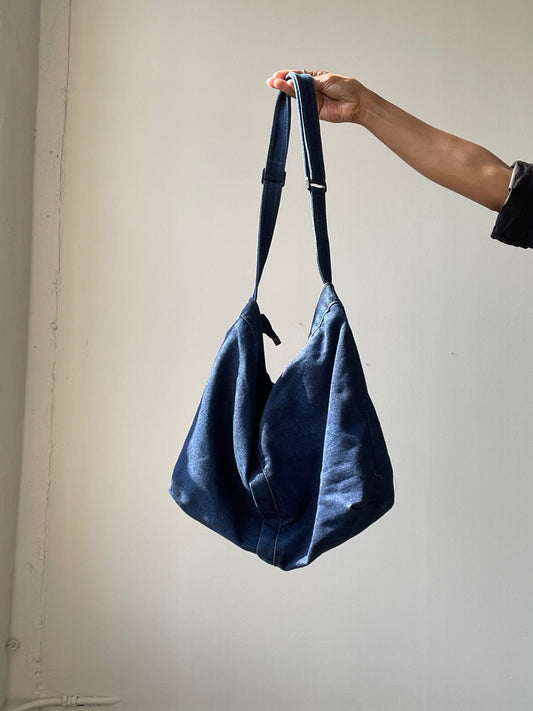 Travis Denim Crossbody Utility Tote Bag In Deep Indigo