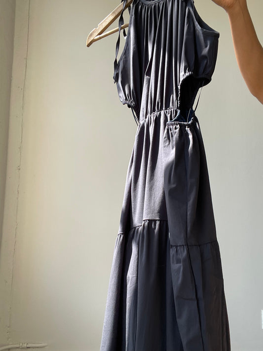 Rowlett Cotton Side Cutout Maxi Dress In Deep Navy