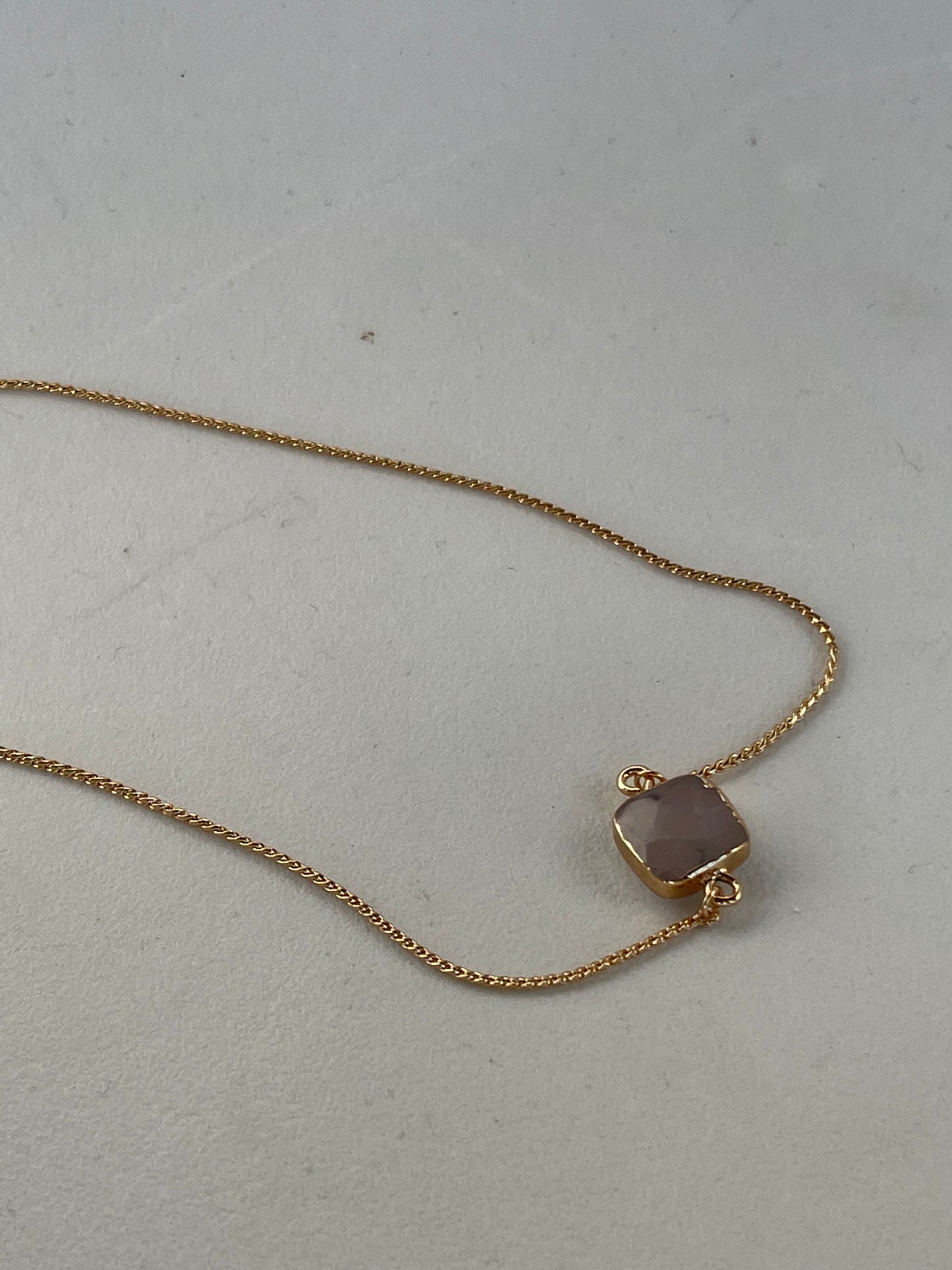 Lucille Semi Precious Gold Rim Stone Necklace In Blush