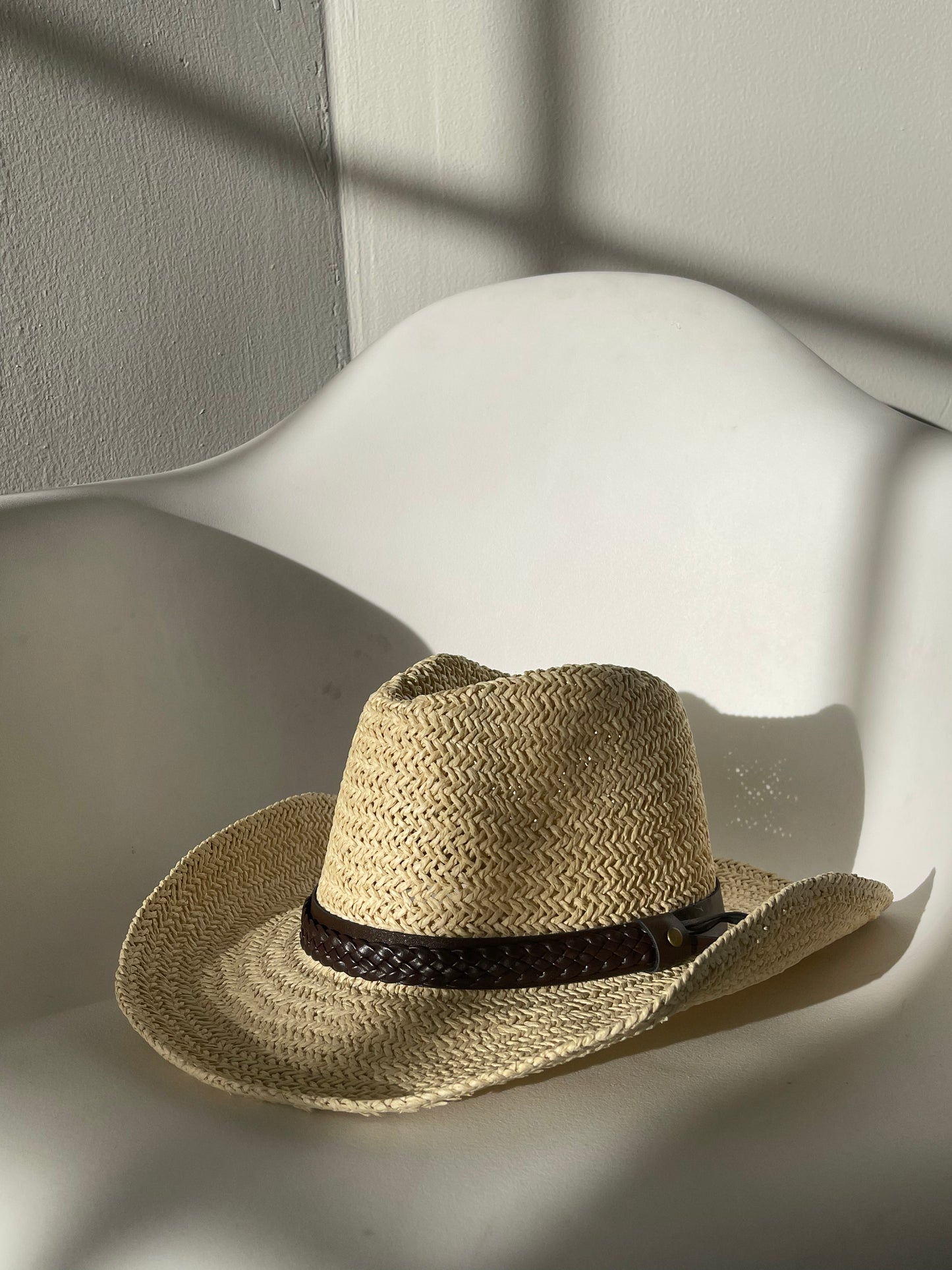 Casey Braided Belt Woven Cowboy Hat In Taupe
