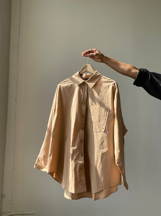 Chase Cotton Oversized Button Down In Taupe