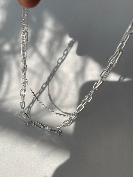 Sonia Link Chain Bar Layered Necklace In Silver