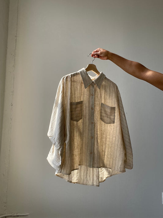 Jenny Linen Pinstripe Button Down In Natural