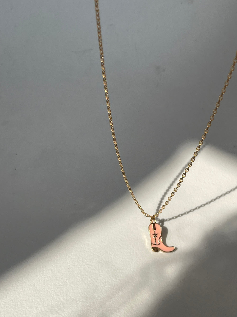 Cowboy Boot Charm Necklace In Peach