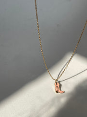 Cowboy Boot Charm Necklace In Peach