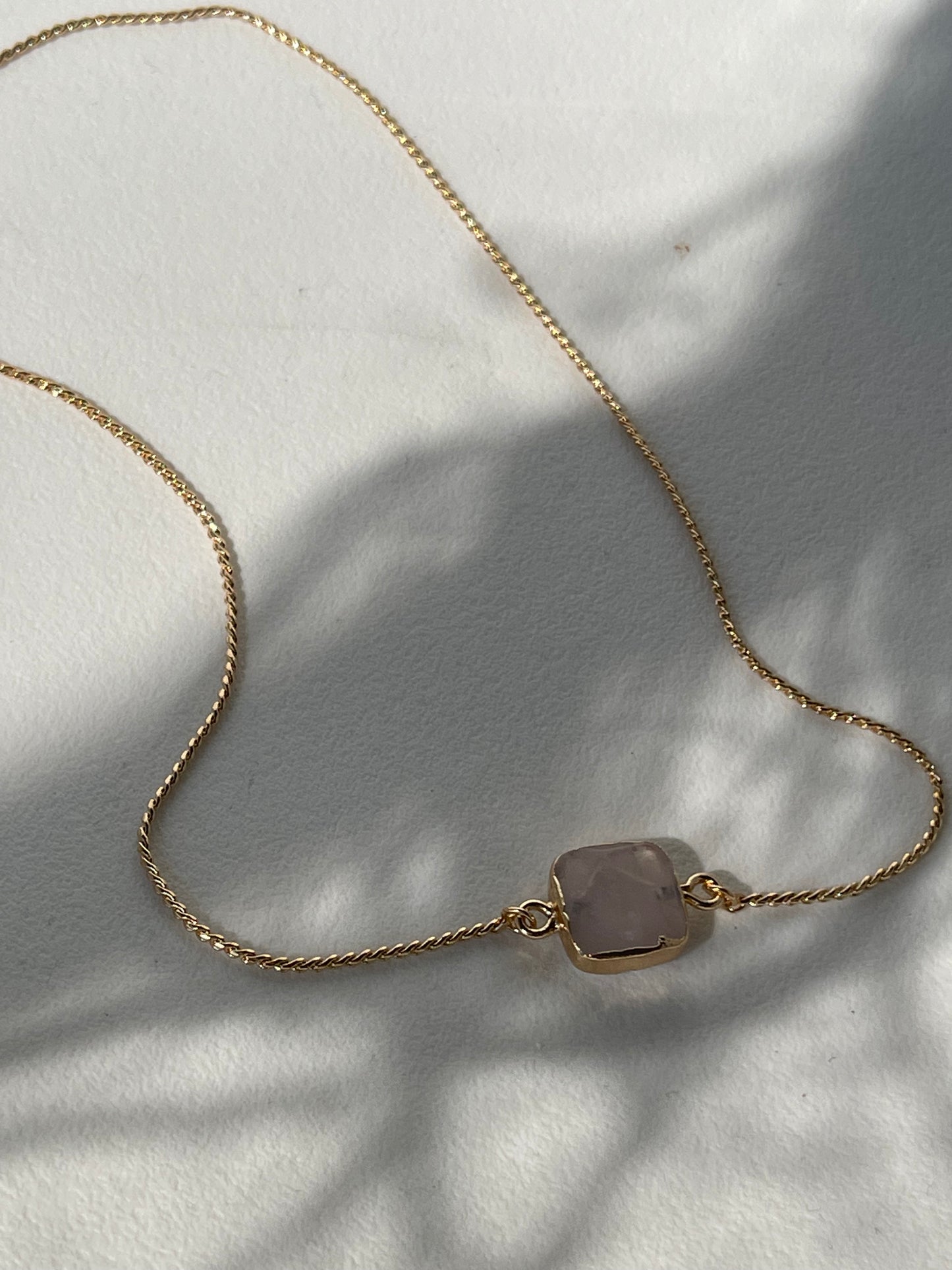 Lucille Semi Precious Gold Rim Stone Necklace In Blush