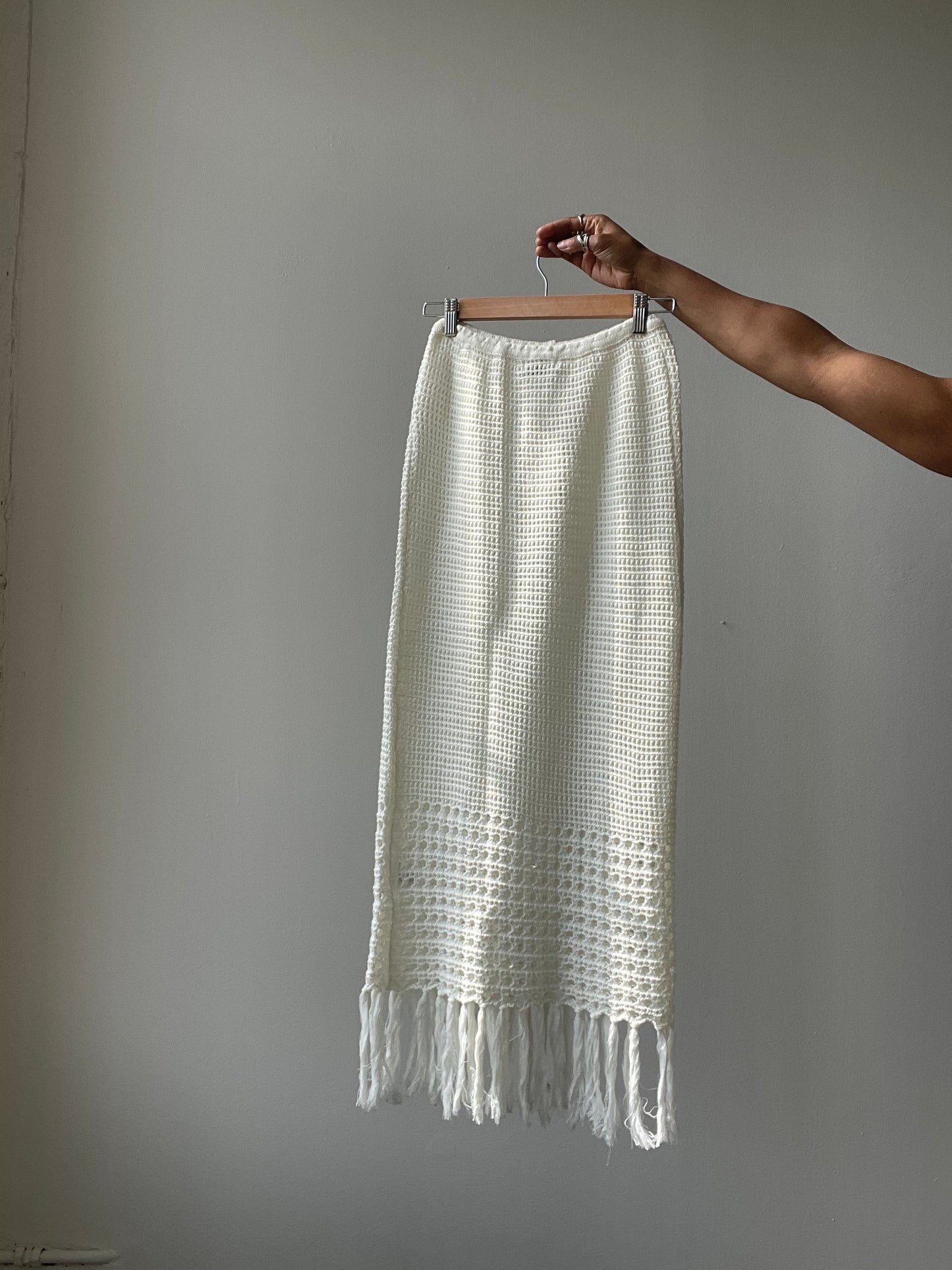Courtney Cotton Crochet Fringe Midi Skirt In Ivory