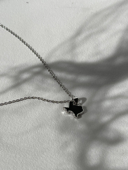 Deep Ellum Texas Mini State Necklace In Black Sliver