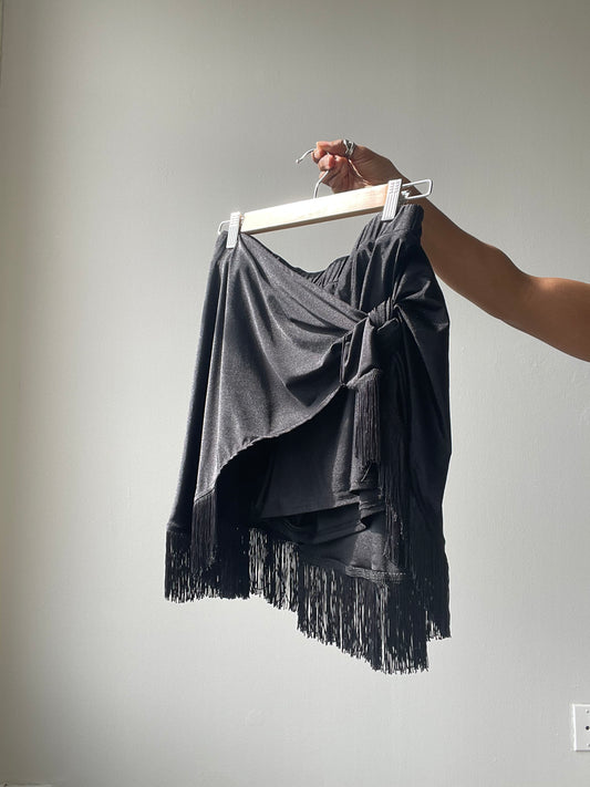 Waco Fringe Wrap Skirt w/Shorts In Black